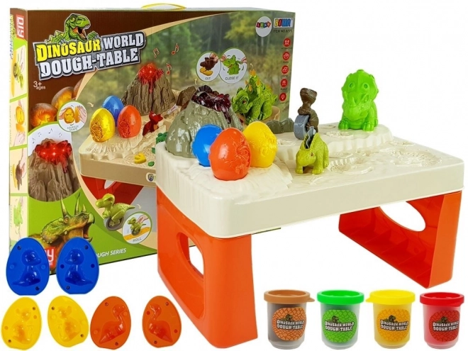 Tavolo Gioco Pasta Modellabile con Dinosauri e Vulcano con Lava Luminosa