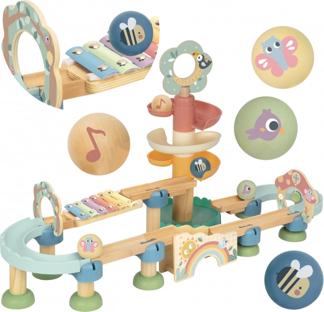 Pista di biglie in legno con xilofono Tooky Toy 44 pezzi