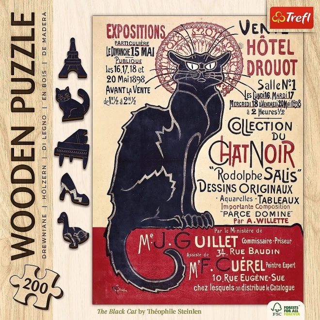 Puzzle in legno Art: Steinlen - Il gatto nero, 200 pezzi