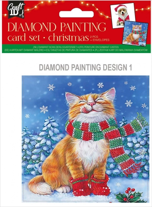 Set di biglietti di Natale con pittura diamantata con gatto e cane