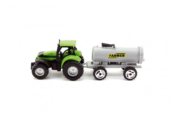 Trattore verde con rimorchio grigio