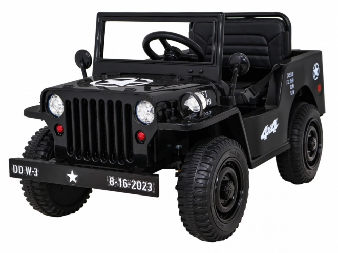 Auto militare retrò per bambini nero + trazione 4x4 + telecomando + 2 portapacchi + avvio lento + MP3 LED