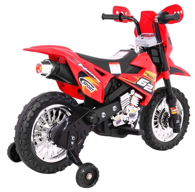 Motocicletta Cross per bambini a batteria con ruote ausiliarie e suoni LED - Rosso