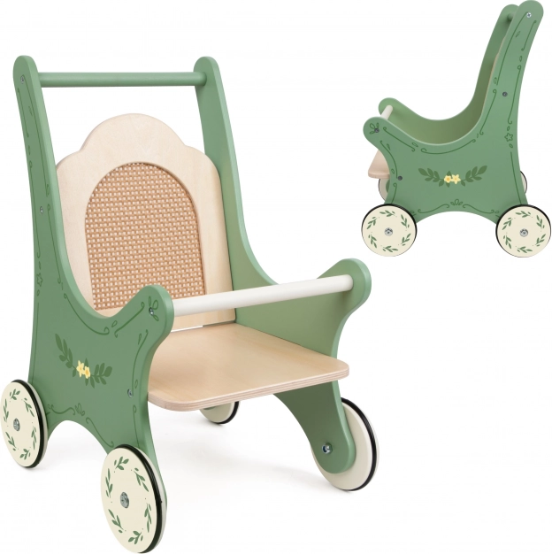 Passeggino vintage in legno per bambole