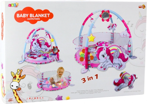 Tappeto da gioco educativo 3 in 1 per neonati con unicorno rosa