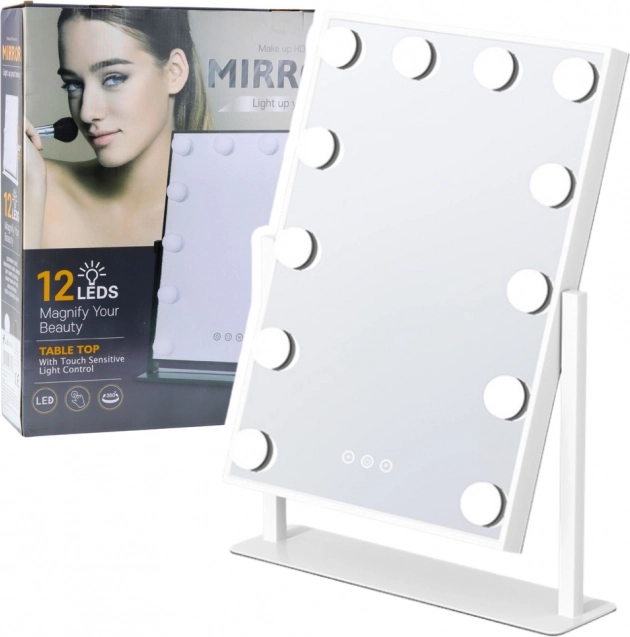 Specchio Hollywood con illuminazione LED, 12 lampadine, 3 modalità, bianco