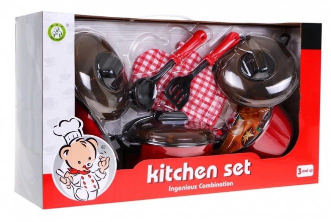 Set Cucina Rosso per Bambini 3+ Anni - Pentole e Utensili Cucina con Alimenti Finti 22 Pezzi