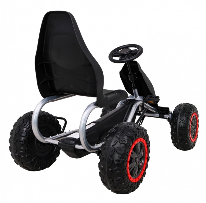Grande kart a pedali forte per bambini nero + capacità di carico 100 kg + ruote in EVA + freno a mano + sedile sportivo