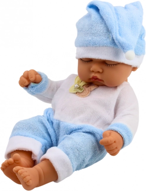 Bambola Bambino Addormentato in Pigiama Blu con Cappellino