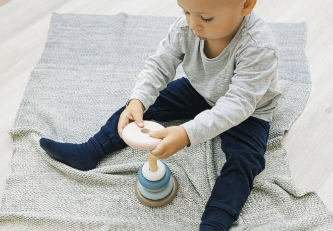 Anelli impilabili in legno blu per bambini