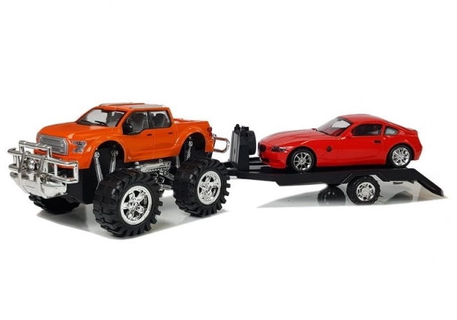 Set di Veicoli Monster Truck Arancione e BMW Rossa