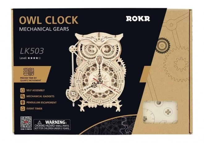 Puzzle 3D in legno Robotime Rokr Orologio da tavolo con timer Gufo 161 pezzi