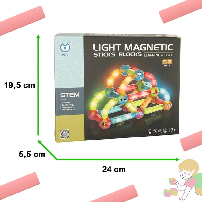 Blocchi Magnetici LED Luminosi per Bambini, 52 Pezzi