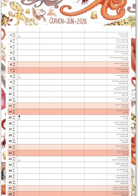Calendario da parete Pianificatore per Famiglie 2026 con illustrazioni di Animalium