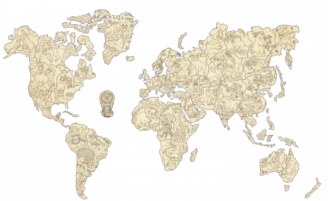 Mappa del mondo in legno con animali misura M