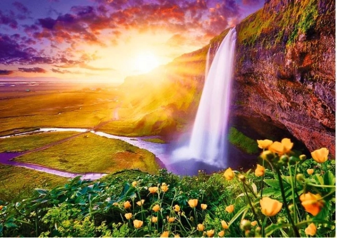 Puzzle Romantico Tramonto a Seljalandsfoss Islanda 1000 Pezzi