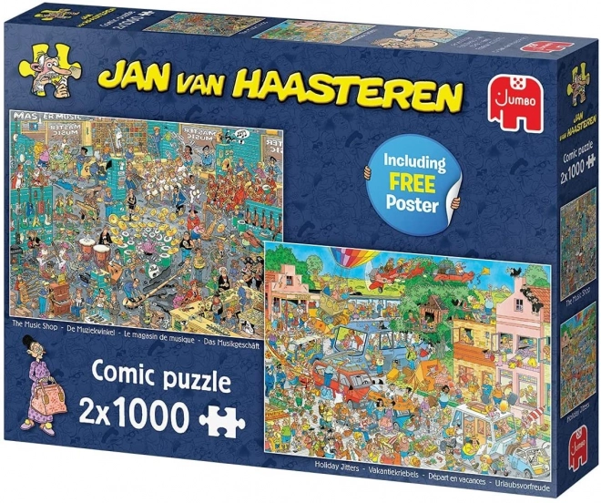 Puzzle Jan van Haasteren 2x1000 pezzi - Negozio di strumenti musicali & Panico in vacanza