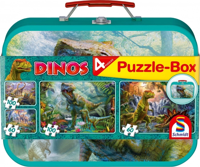 Puzzle con Dinosauri SCHMIDT 4-in-1 in Valigetta di Latta