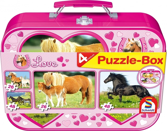 Puzzle Cavalli 4-in-1 in Valigetta di Latta