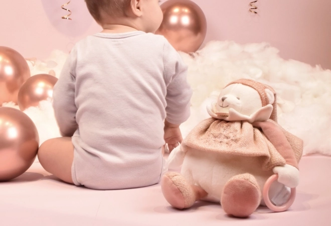 Set regalo Orsetto polare in peluche Doudou con anello 30 cm rosa