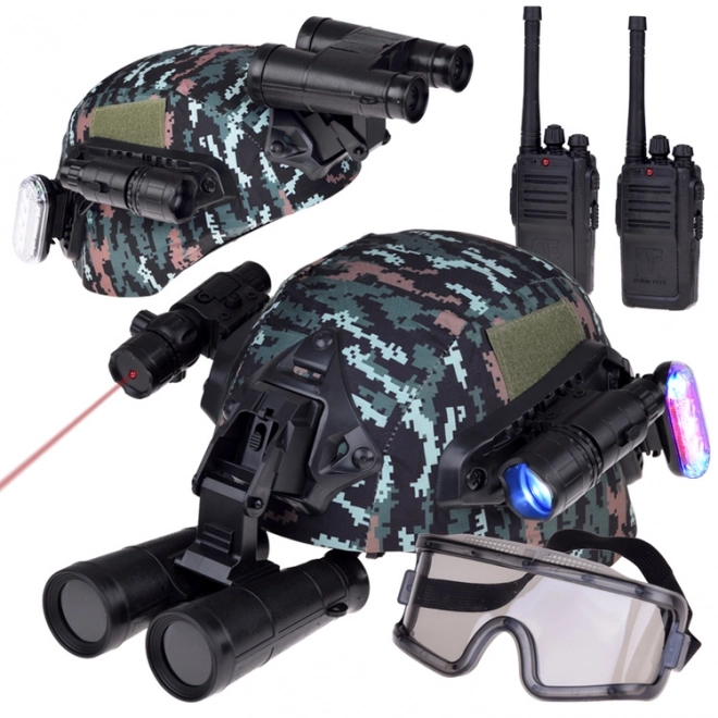 Set militare per bambini con casco, binocolo e walkie-talkie