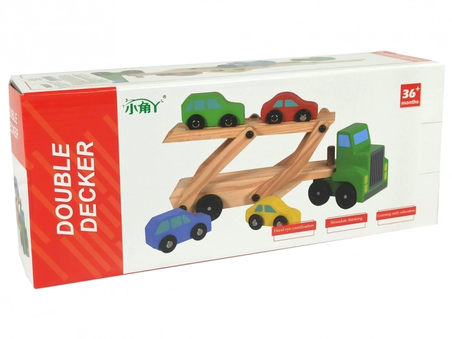 Carro attrezzi in legno verde con automobili