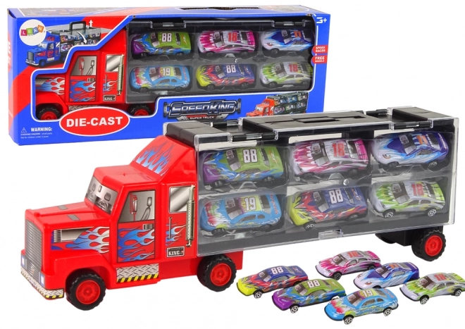 Set Camion Trasporto e Auto da Corsa 12 pezzi