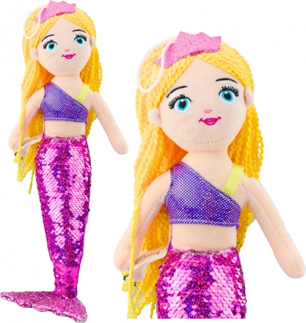 Sirena di peluche con coda di paillettes viola 48 cm