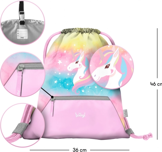 Set 3 BAAGL Zippy plus Rainbow Unicorn: cartella, astuccio e sacca