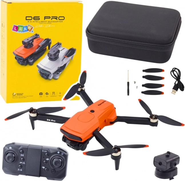 Drone D6 Pro con doppia fotocamera HD e luci LED, arancione