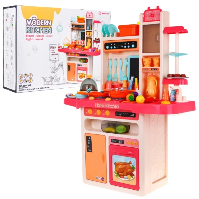 Cucina Blu per Bambini con Rubinetto e Piano Cottura a Vapore – rosa