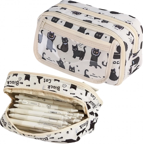 Astuccio scolastico con motivo di gatti neri 21 cm