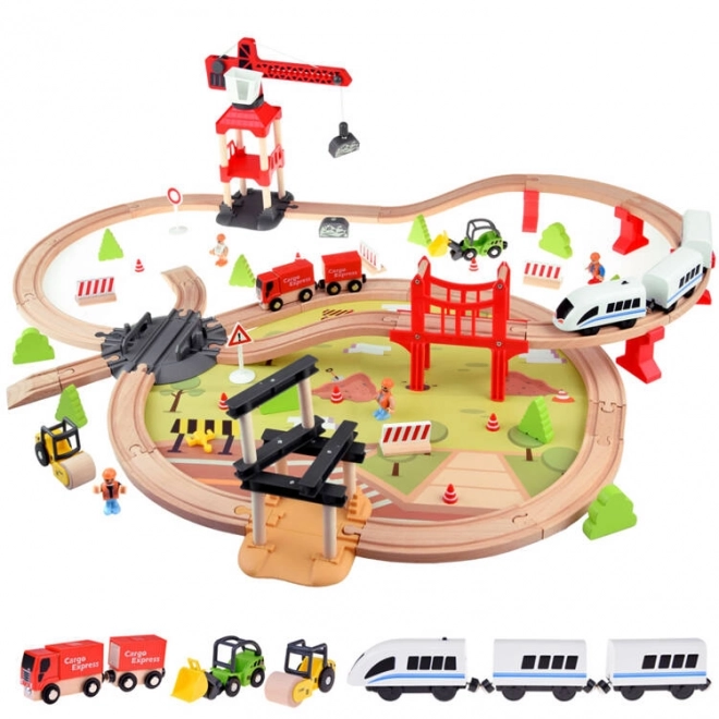 Set gioco di legno per bambini con treno e gru