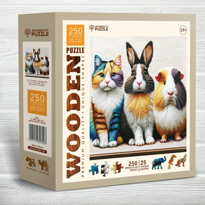 Puzzle di legno WOODEN CITY gatto, coniglio e cavia 250 pezzi