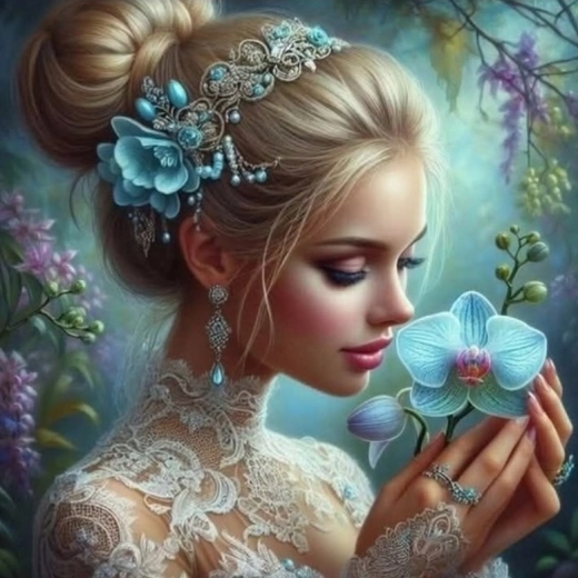 Pittura diamanti Ragazza con orchidea 30x40 cm