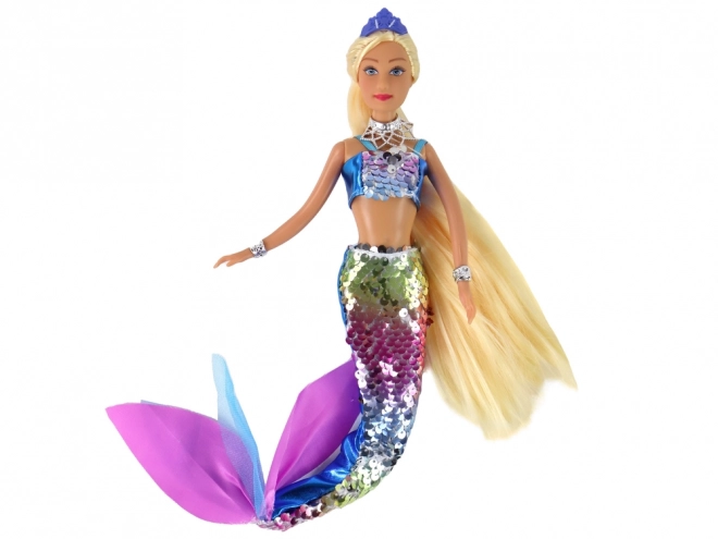 Bambola sirena con lunghi capelli biondi e coda squamosa