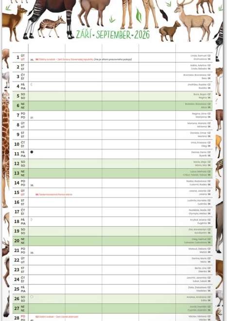 Calendario da parete Pianificatore per Famiglie 2026 con illustrazioni di Animalium