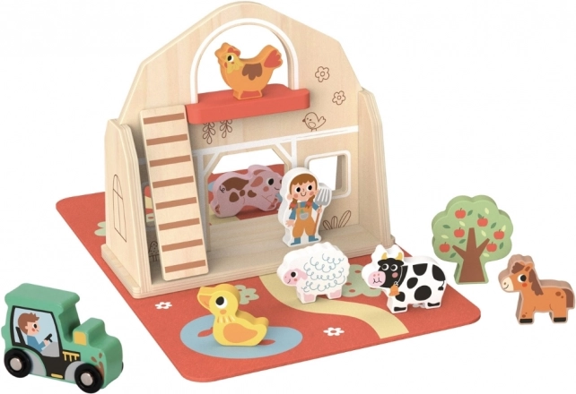 Fattoria impilabile in legno Tooky Toy con figurine di animali