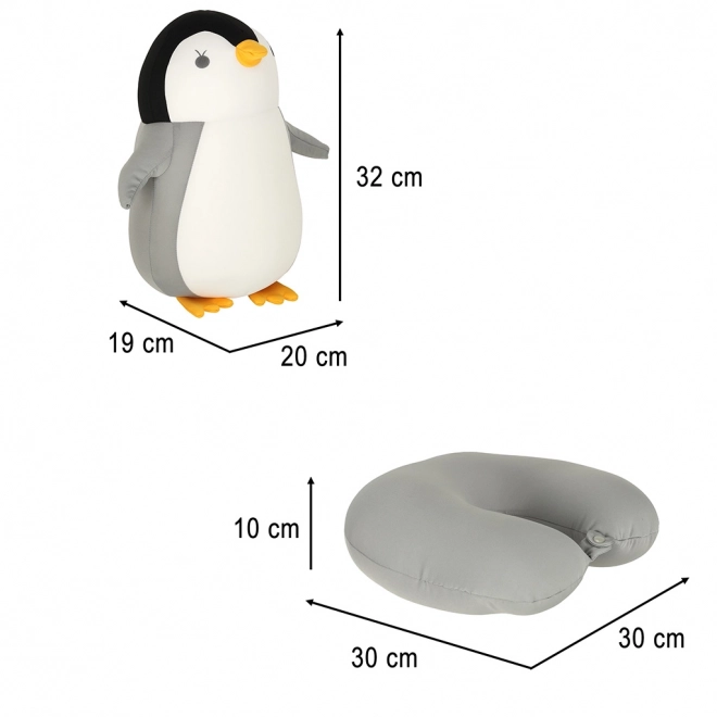 Cuscino da viaggio 2 in 1 a forma di cornetto e peluche pinguino