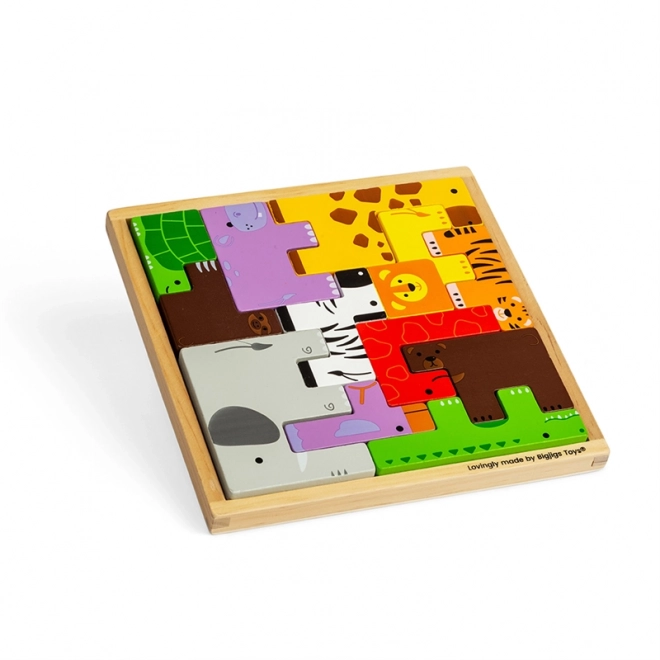 Puzzle di blocchi di legno Bigjigs con animali safari