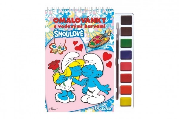 Libri da colorare dei Puffi con colori ad acqua e pennello