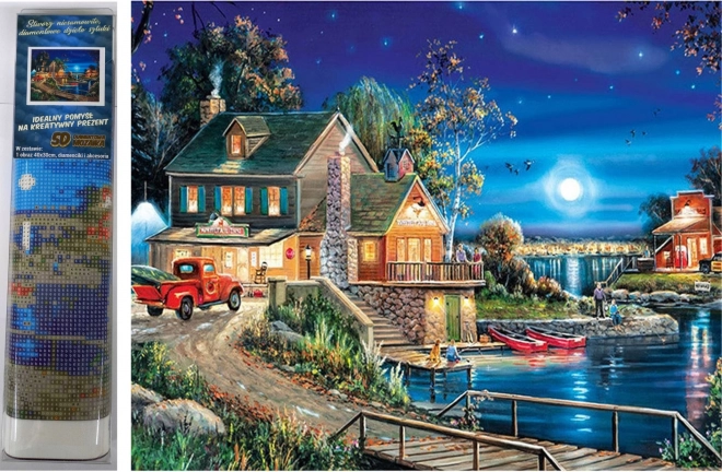 Pittura diamantata casa sul lago 30x40cm