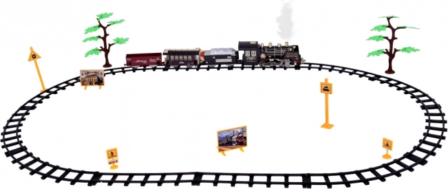 Grande treno retrò con locomotiva a controllo remoto con luce e vapore