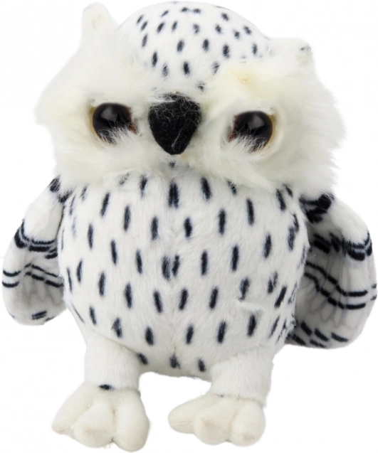 Piccolo gufo di peluche bianco con macchie nere 15 cm