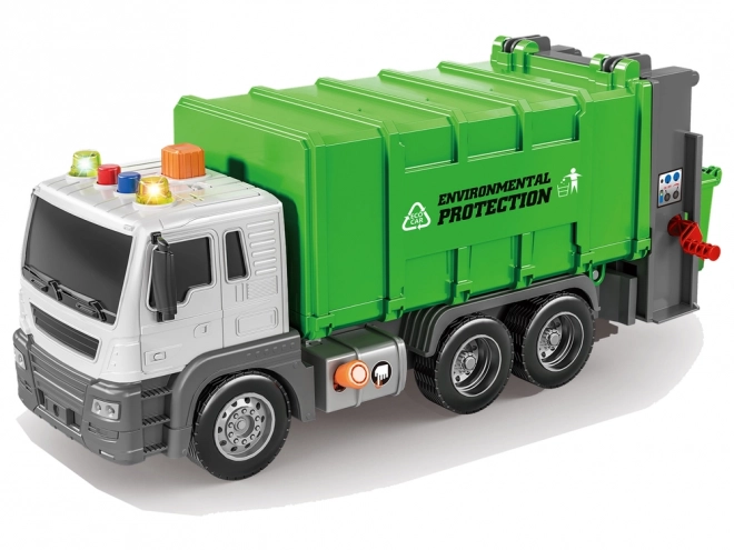 Camion della spazzatura verde a frizione con effetti sonori 1:16