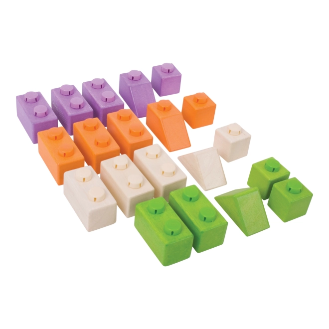 Blocchi di legno con connessioni in plastica