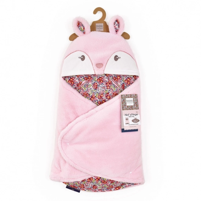 Doudou coperta rosa con cappuccio Boh'aime 70 cm