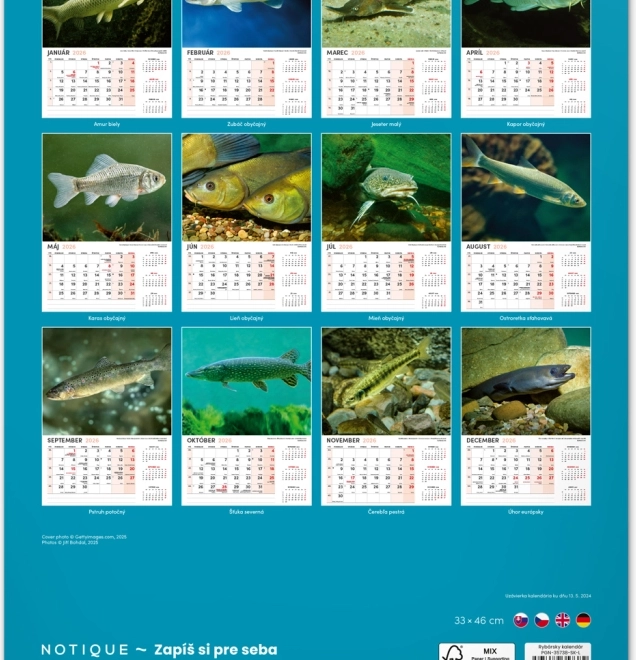 Calendario da parete di pesca 2026