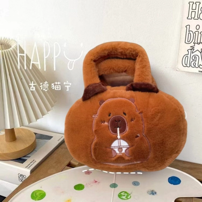 Borsa di peluche con capibara e tazza marrone 20 cm