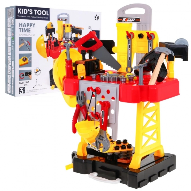 Set di attrezzi 3 in 1 per bambini 3+ Valigia con attrezzi + Banco da lavoro + Costume da capo cantiere 85 pezzi